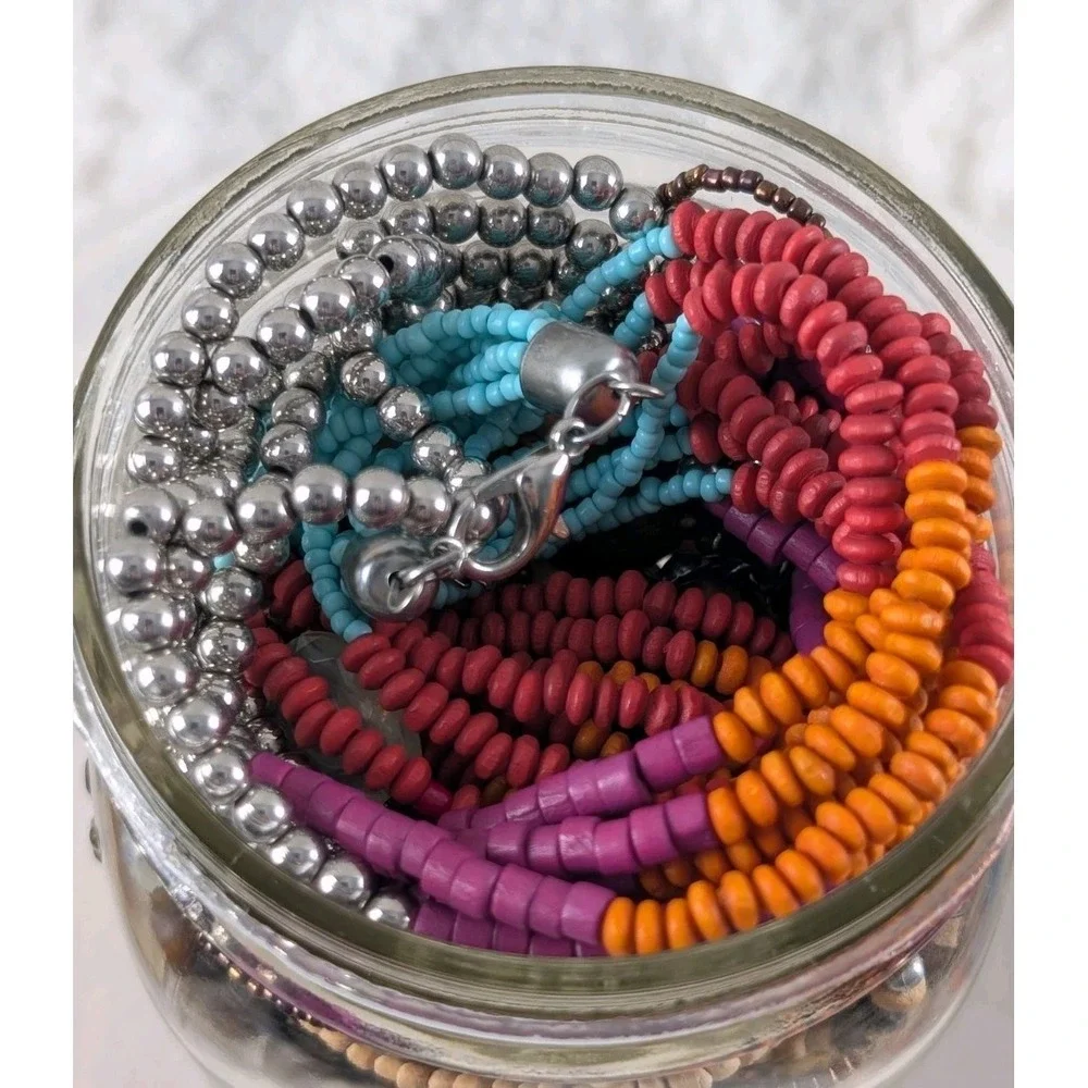 Wooden Jewelry Mystery Jar Wearable Bracelets Necklaces Earrings Boho Lot